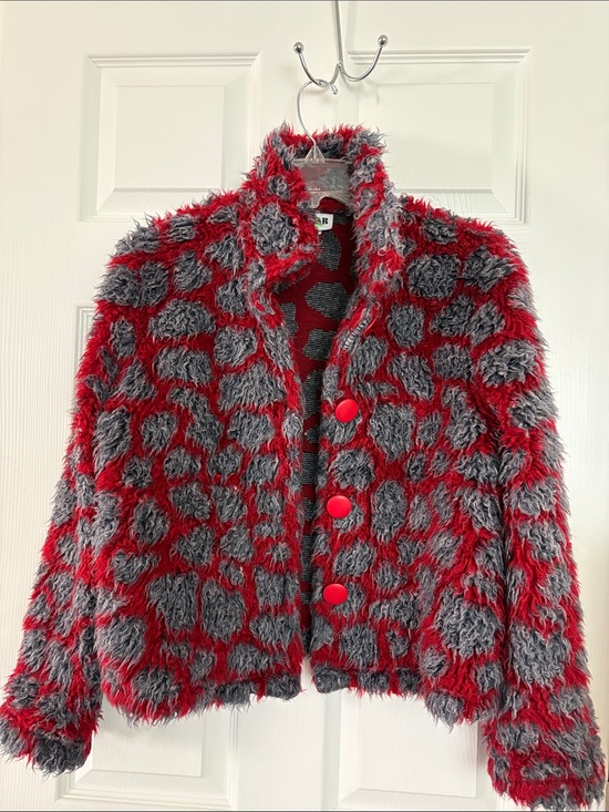 Sugar Jackets & Blazers - Sugar Red and Gray Faux Fur Patterned Teddy Jacket